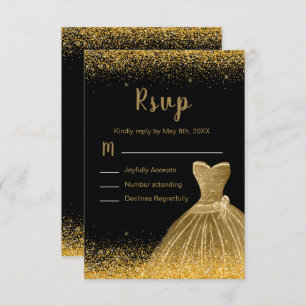 Gold Dress Faux Glitter Quinceanera RSVP Card
