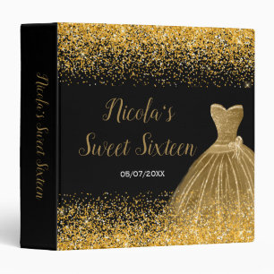 Gold Dress Faux Glitter Sweet 16 Photo Album 3 Ring Binder