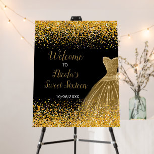 Gold Dress Faux Glitter Sweet 16 Welcome Foam Board