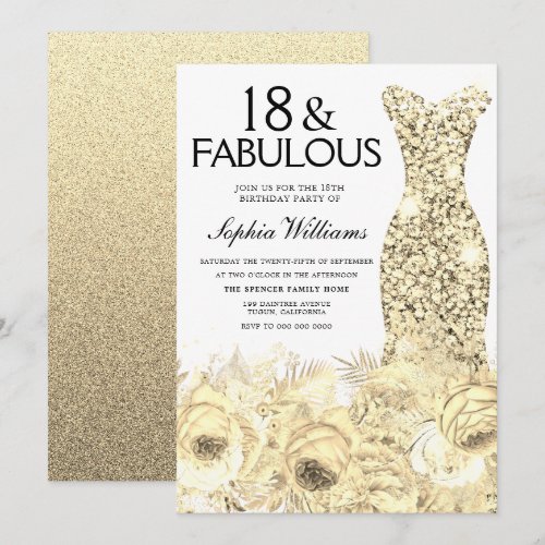 Gold Dress Floral 18 & Fabulous 18th Birthday