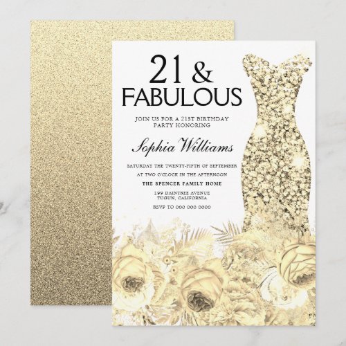 Gold Dress Floral 21 & Fabulous 21st Birthday