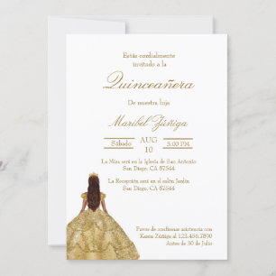 Gold dress Quinceanera invitation