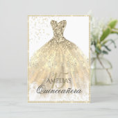 Gold Dress Sparkle 15th Quinceanera Invitation (Standing Front)