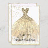 Gold Dress Sparkle 15th Quinceanera Invitation (Front/Back)