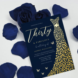 Gold Dress Thirty & Fabulous 30th Birthday Party Foil Invitation