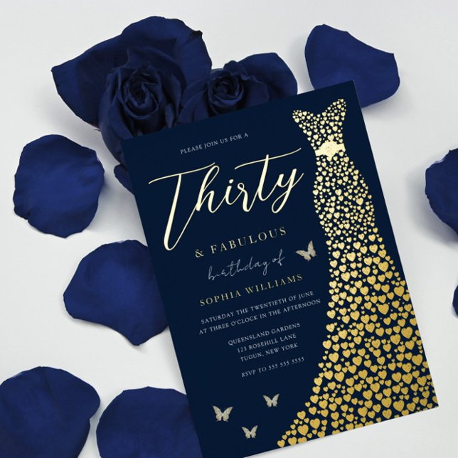 Gold Dress Thirty & Fabulous 30th Birthday Party Foil Invitation (Creator Uploaded)