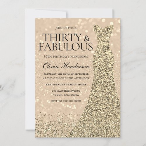 Gold Dress Womans 30th Birthday Party Sparkle  Invitation