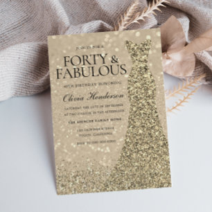 Gold Dress Womans 40th Birthday Party Sparkle Invitation