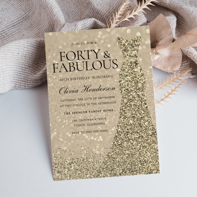 Gold Dress Womans 40th Birthday Party Sparkle  Invitation (Creator Uploaded)