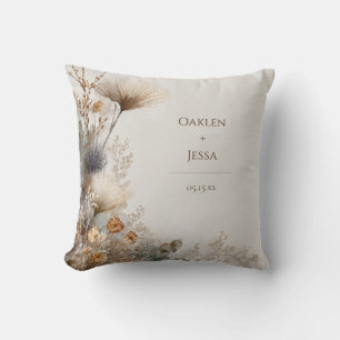 Gold Dried Botanical Corner Wreath Texture Throw Pillow