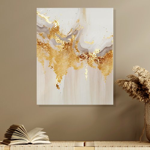 Gold Drip And Cream Abstract Wall Art Acrylic Photo Tile