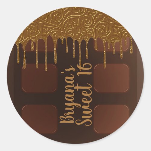 Gold Drip Chocolate Candy Bar Sweet 16 Party Classic Round Sticker