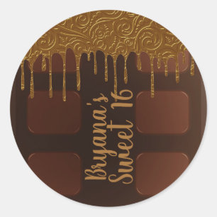 Gold Drip Chocolate Candy Bar Sweet 16 Party Classic Round Sticker