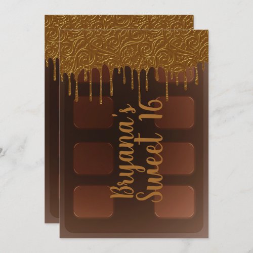 Gold Drip Chocolate Candy Bar Sweet 16 Party Invitation