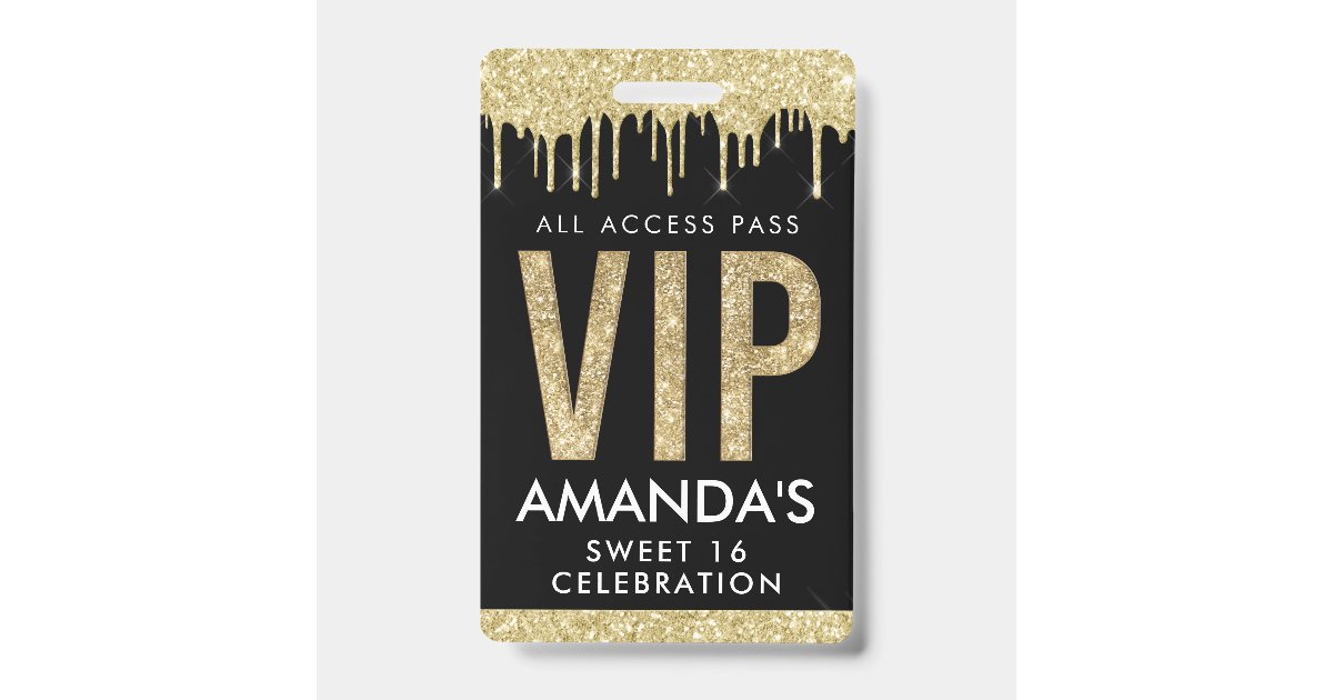 Gold Drip Customizable VIP All Access Badge | Zazzle