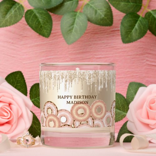 Gold Drip Glitter and Sweet Donuts Birthday  Scented Candle