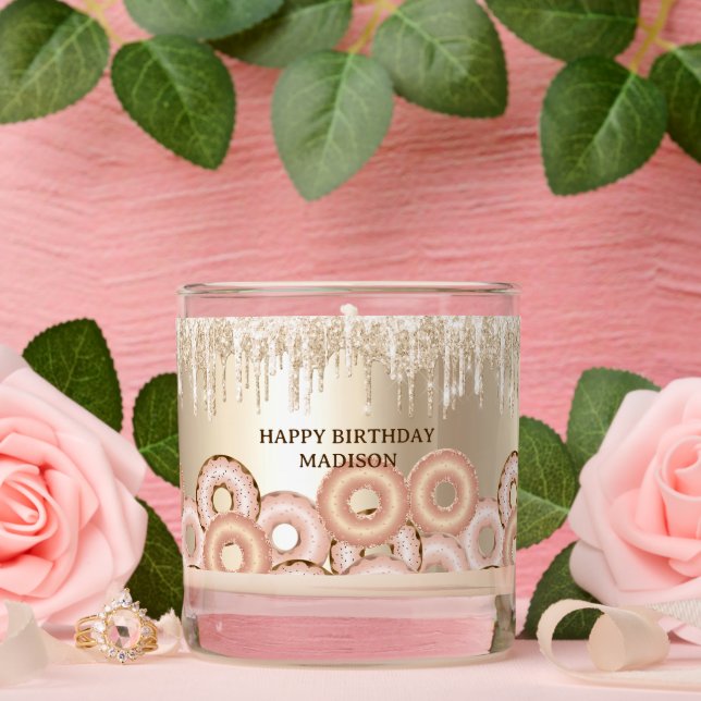 Gold Drip Glitter and Sweet Donuts Birthday  Scented Candle (Wedding)