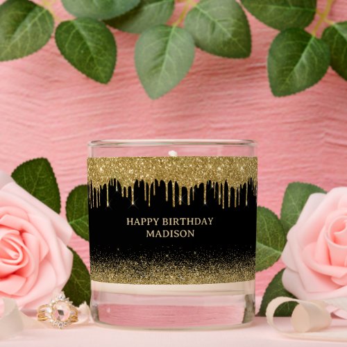 Gold Drip Glitter Birthday  Scented Candle