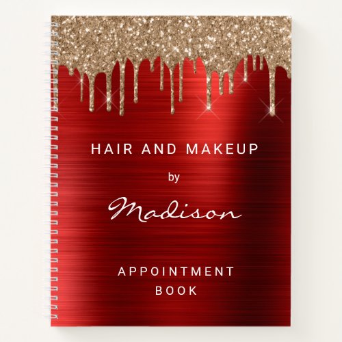 Gold Drip Glitter Red Brushed Metal Appointment Notebook