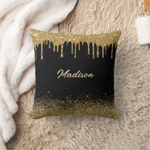 Gold Drip Glitter Throw Pillow