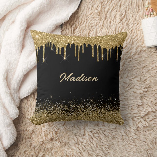 Gold Drip Glitter Throw Pillow (Blanket)