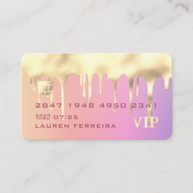 Gold Drip Purple Rainbow Credit Card Business Card (Front)