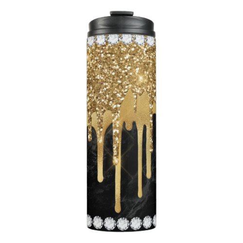 Gold Dripping Diamond and Gold Thermal Tumbler