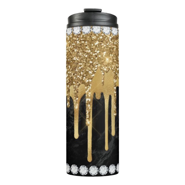 Gold Dripping Diamond and Gold Thermal Tumbler (Front)