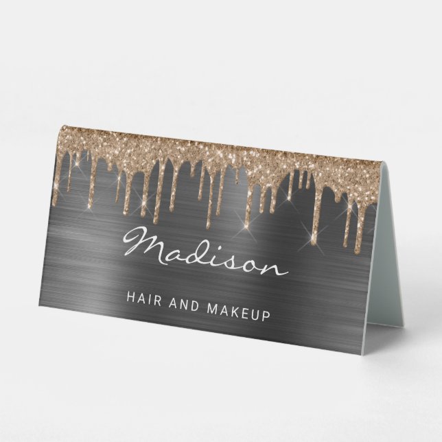 Gold Dripping Glitter Black Metallic Business Table Tent (Front)