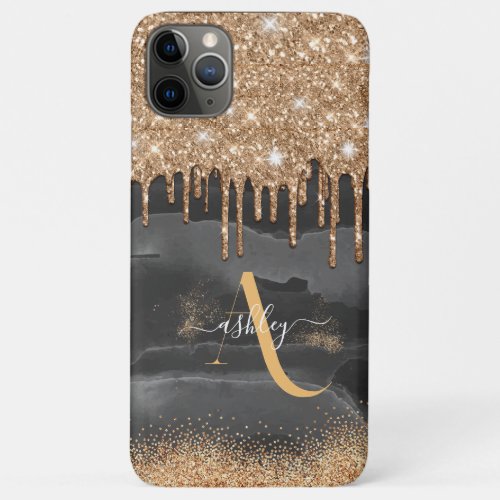 Gold Dripping Glitter Monogram Custom Metallic iPhone 11 Pro Max Case