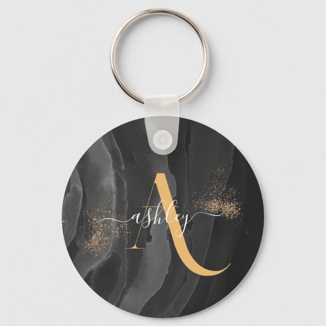 Gold Dripping Glitter Monogram Custom Metallic Keychain (Front)