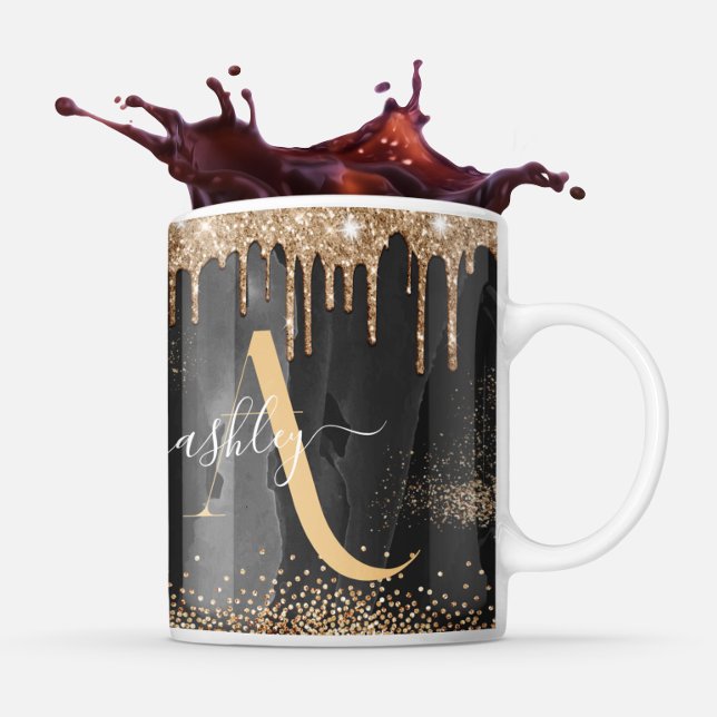 Gold Dripping Glitter Monogram Custom Metallic Mug (Creator Uploaded)