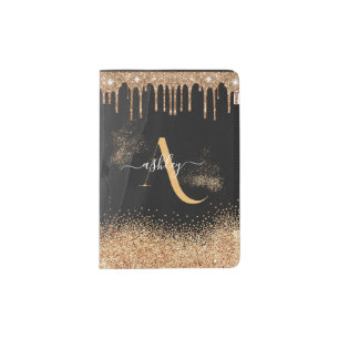 Gold Dripping Glitter Monogram Custom Metallic Passport Holder