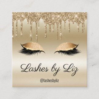Gold Dripping Glitter Sparkle Eyelash Extension Square Business Card
