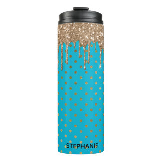 Gold Dripping Glitter Thermal Tumbler