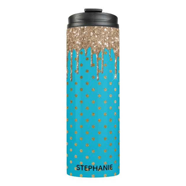 Gold Dripping Glitter Thermal Tumbler (Front)