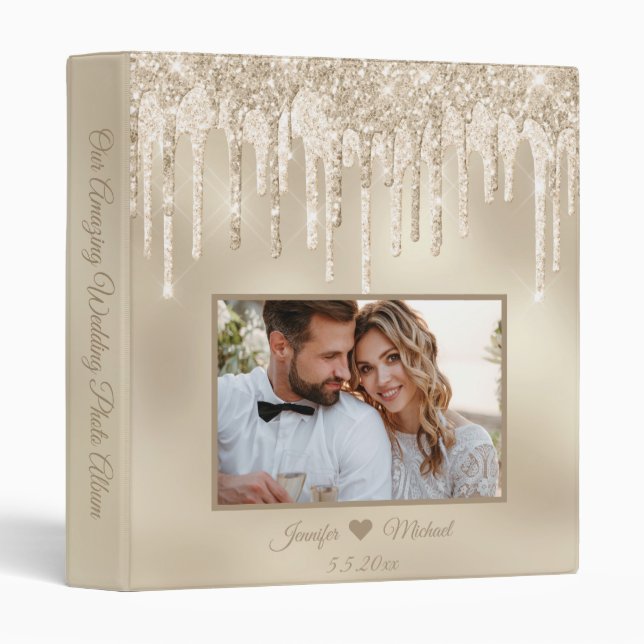 gold dripping glitters neutral wedding photo  3 ring binder (Front/Spine)