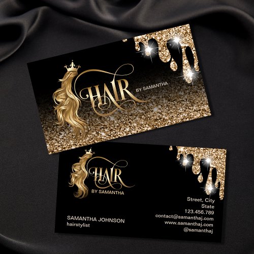 Gold dripping Hair stylist modern gold typography Business Card
