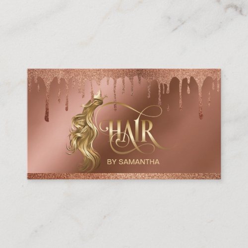 Gold dripping Hair stylist modern gold typography Business Card