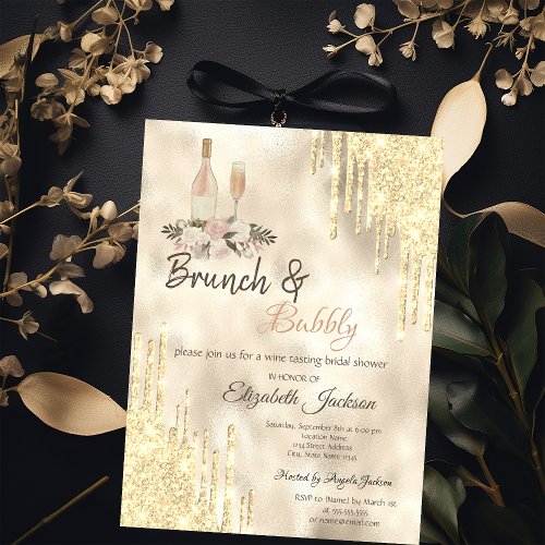  Gold  Drips Brunch  Bubbly Bridal Shower  Invitation