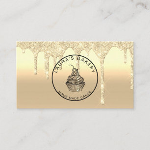 gold drips cake cream chocolate sweets bakery business card