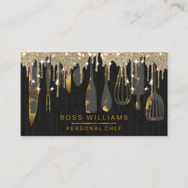 Gold Drips Catering Personal Chef Bakery Pastry Bu Business Card (Front)