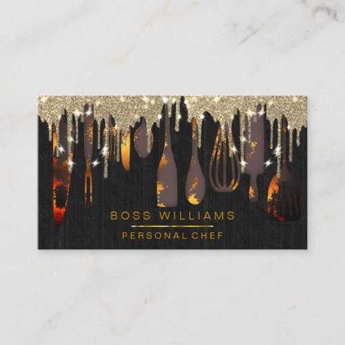 Gold Drips Catering Personal Chef Bakery Rustic Bu Business Card