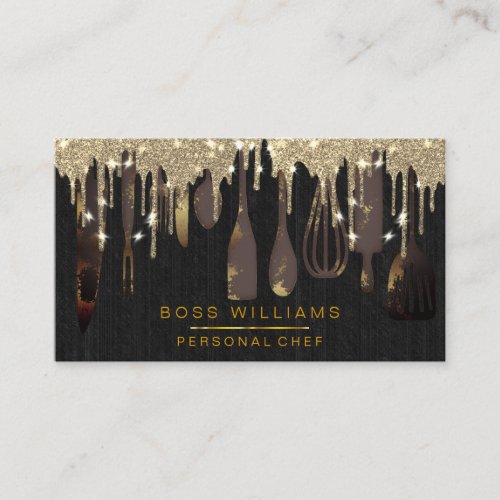 Gold Drips Catering Personal Chef Bakery Rustic Business Card