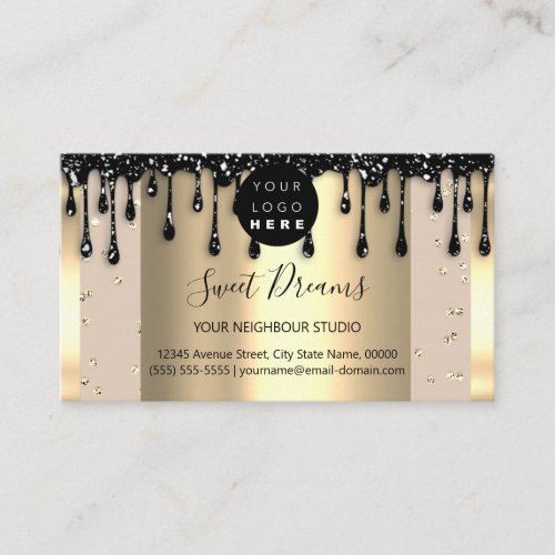 Gold Drips Frame Glitter Confetti Black Ivory Business Card