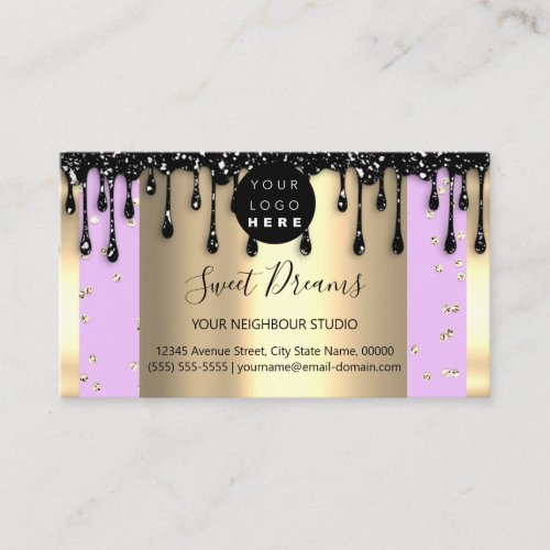 Gold Drips Frame Glitter Confetti Black Pink  Business Card