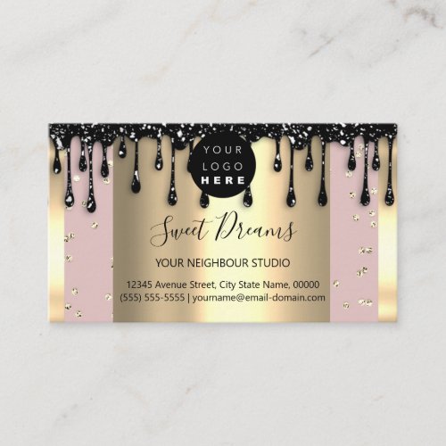 Gold Drips Frame Glitter Confetti Black Powder Business Card