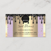 Gold Drips Frame Glitter Confetti Black Purple Business Card (Front)