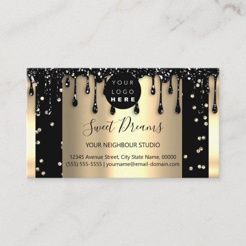 Gold Drips Frame Glitter Confetti Black SPA Business Card