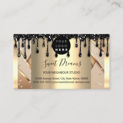 Gold Drips Frame Glitter Confetti Business Card